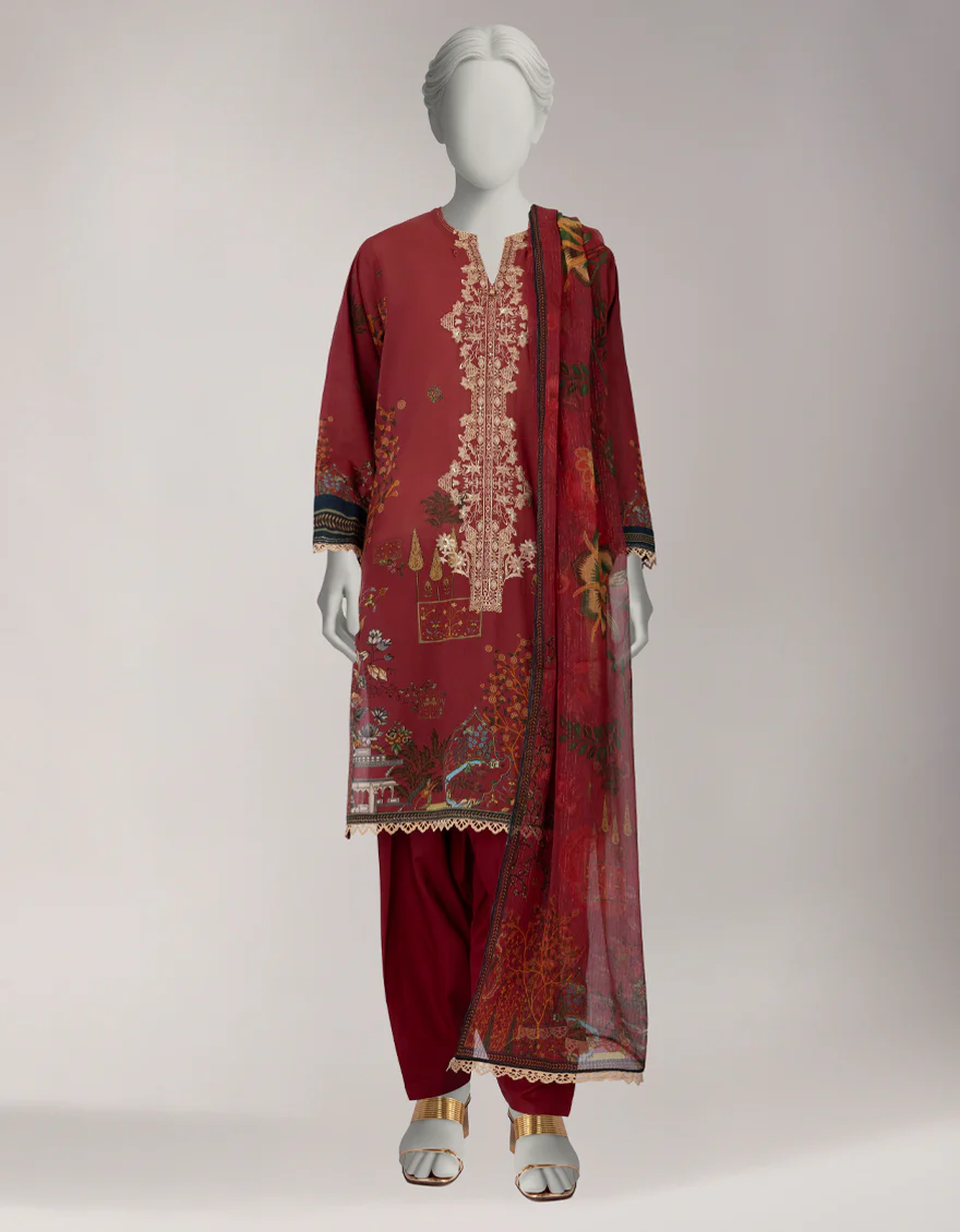 MAROON LAWN 3PC STITCHED | JLAWN-S-26-1095/S BOTANICAL GARDEN-01