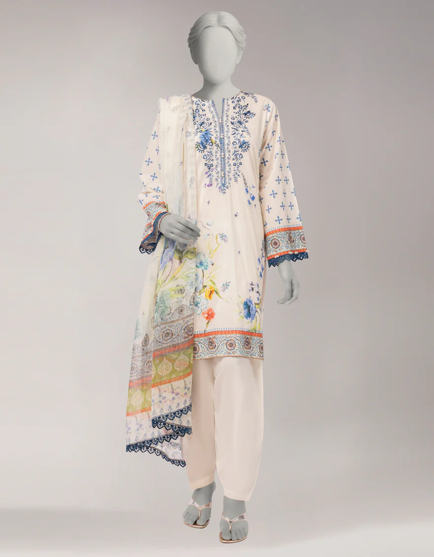 OFF WHITE LAWN 3PC UNSTITCHED | JLAWN-S-26-1096 BOTANICAL GARDEN-2