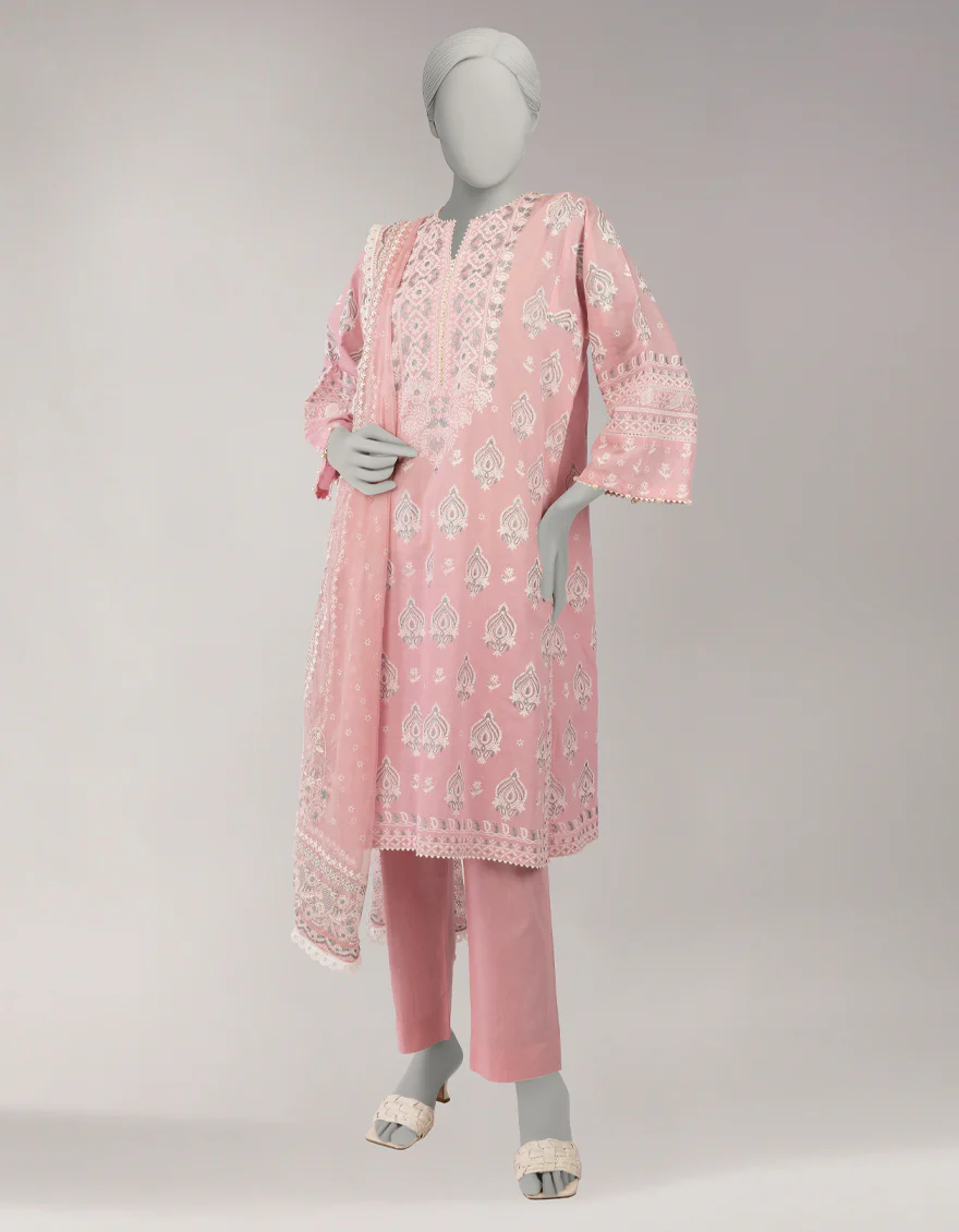 PINK LAWN 3PC UNSTITCHED | JLAWN-S-26-1101 SHADOW WORK-3