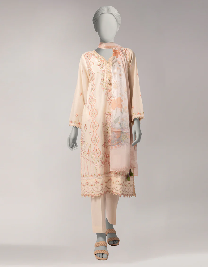 PEACH LAWN 3PC STITCHED | JLAWN-S-26-1114/S LUXE-A-04