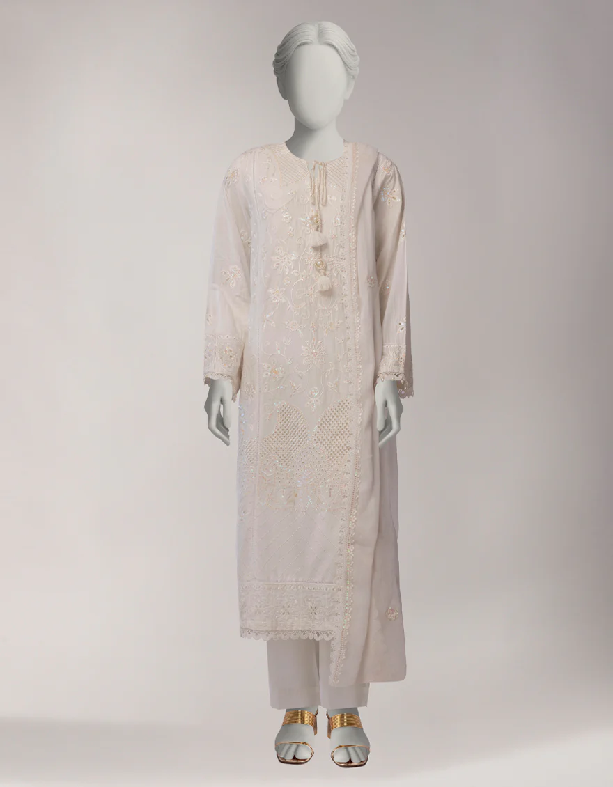 WHITE LAWN 3PC UNSTITCHED | JLAWN-S-26-1117 LUXE-B-1