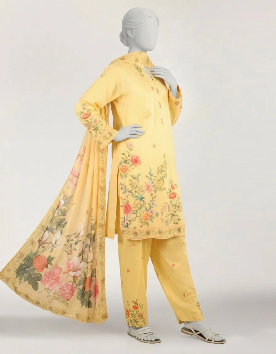 YELLOW DOBBY 3PC STITCHED | JLAWN-S-26-371/S BOTANICAL-4 - Image 3