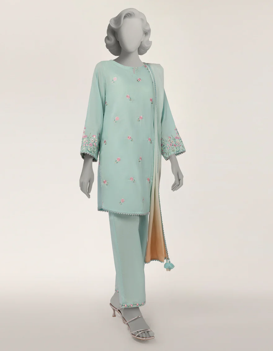 GREEN JACQUARD 3PC STITCHED | JLAWN-S-26-375/S THREAD GARDEN-04