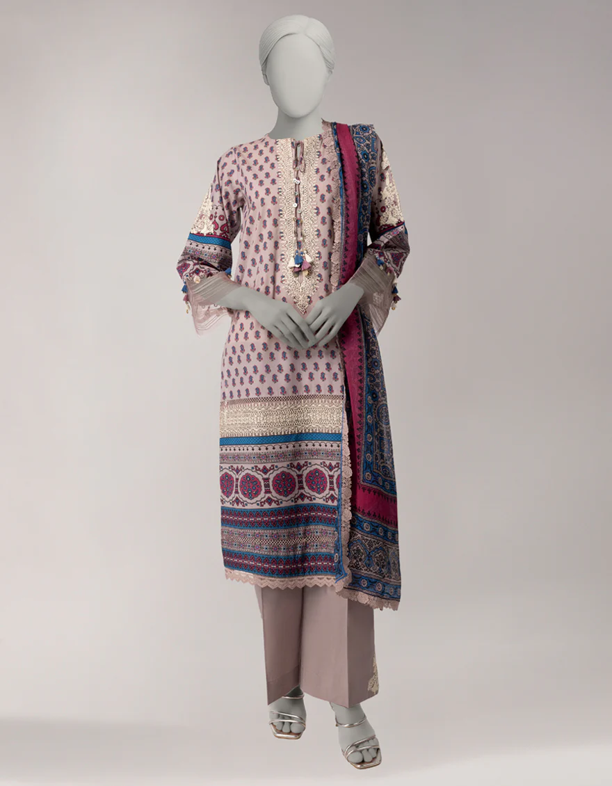 PINK LAWN 3PC UNSTITCHED | JLAWN-S-26-3755 AJRAK-1