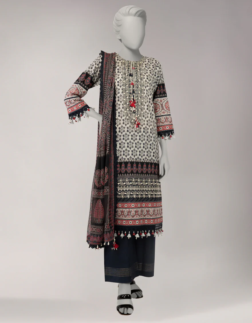GREY LAWN 3PC UNSTITCHED | JLAWN-S-26-3757 AJRAK-03