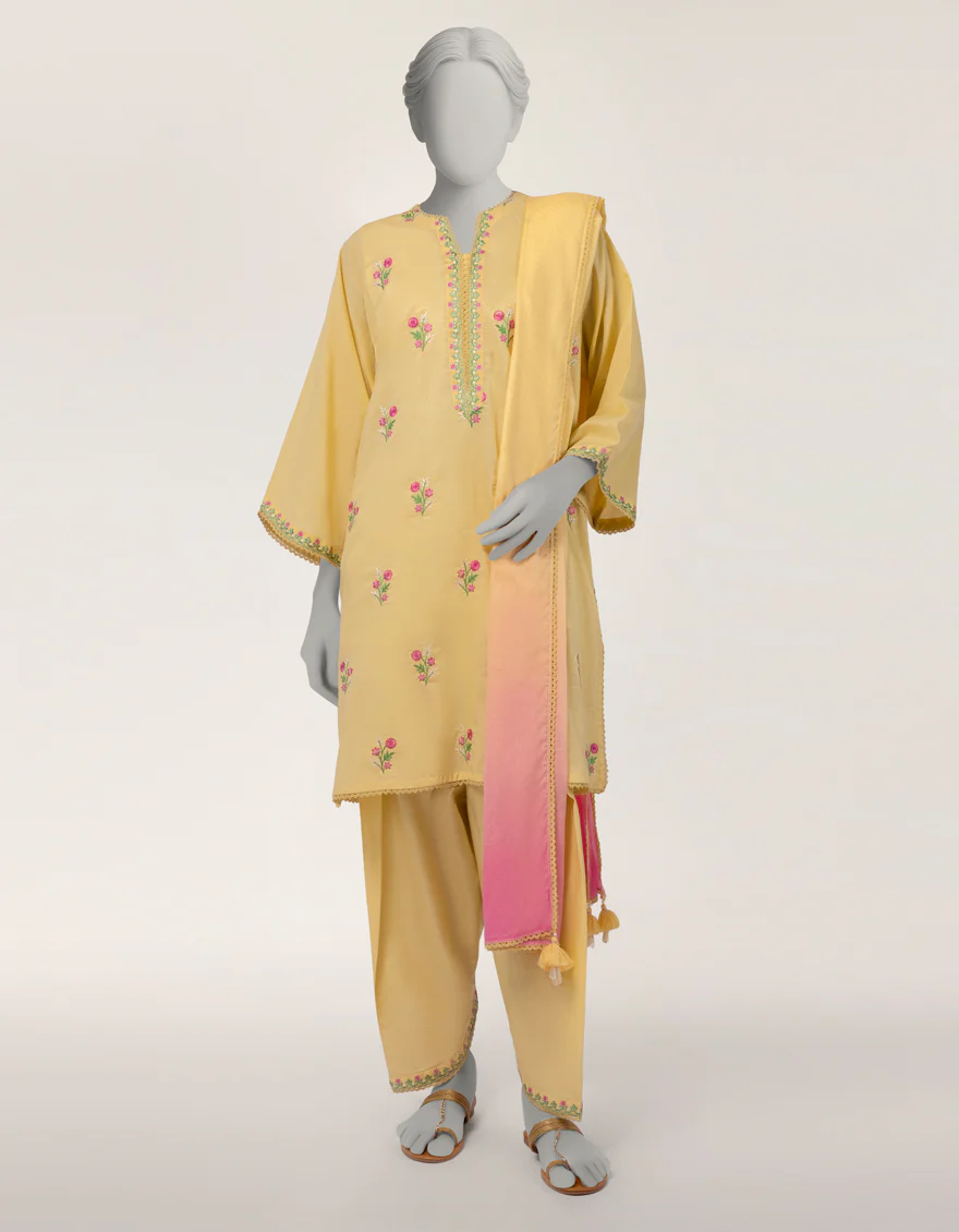 YELLOW LAWN 3PC STITCHED | JLAWN-S-26-377/S THREAD GARDEN-06