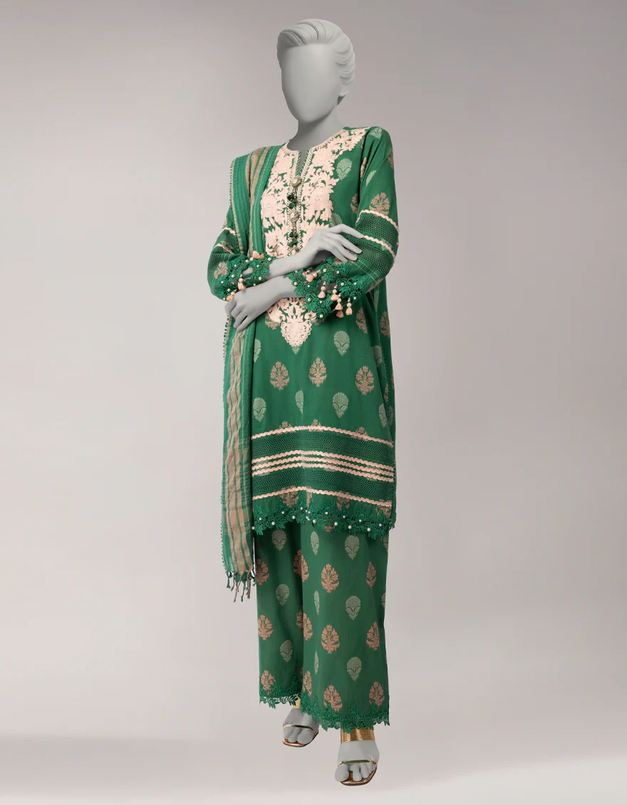 GREEN DOBBY 3PC UNSTITCHED | JLAWN-S-26-3820 SERENITY-2