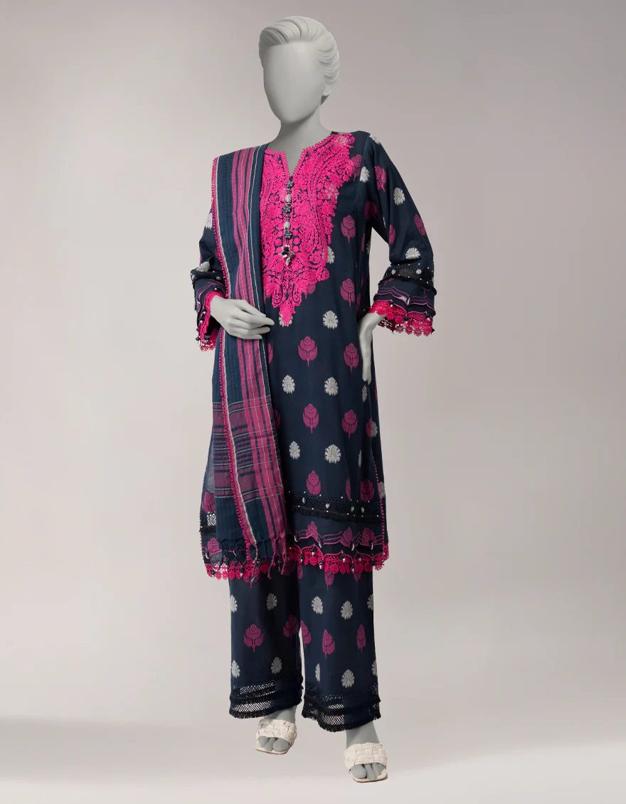 BLUE DOBBY 3PC UNSTITCHED | JLAWN-S-26-3821 SERENITY-3