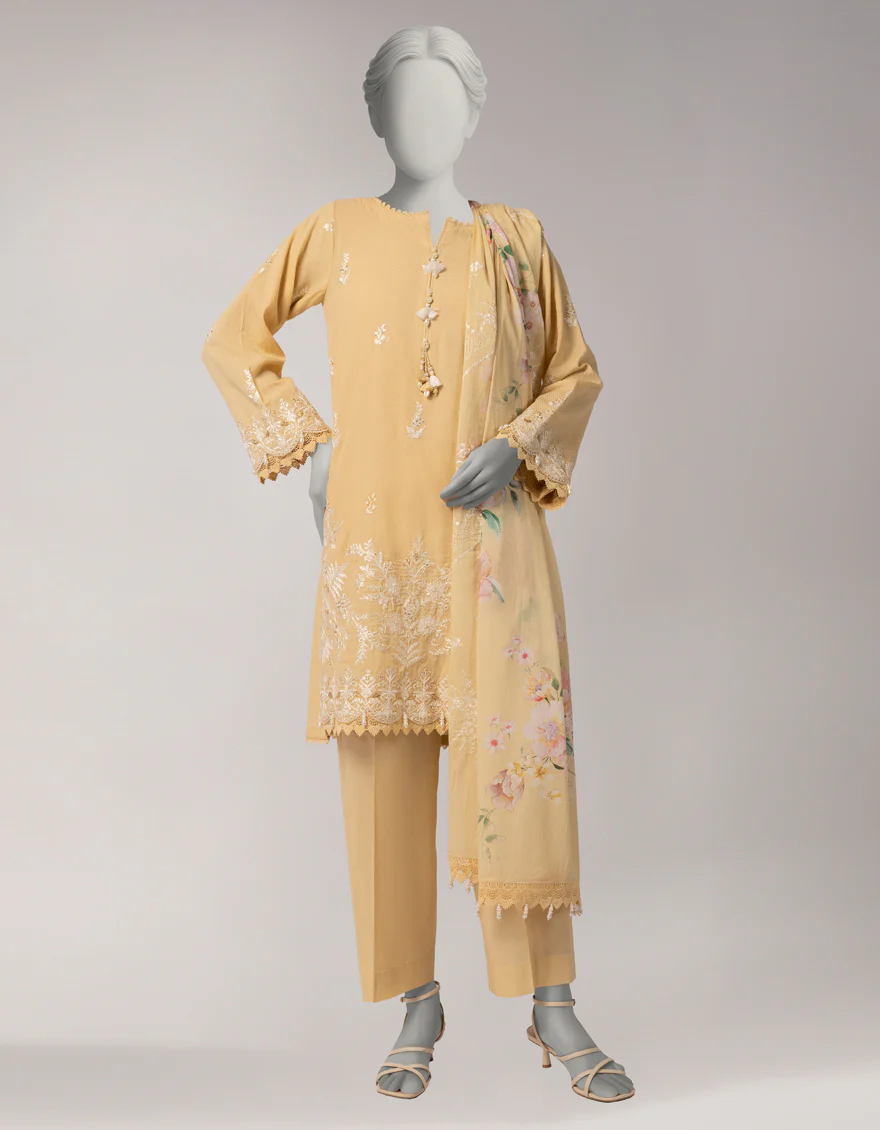YELLOW DOBBY 3PC UNSTITCHED | JLAWN-S-26-3829 DIVINE-3