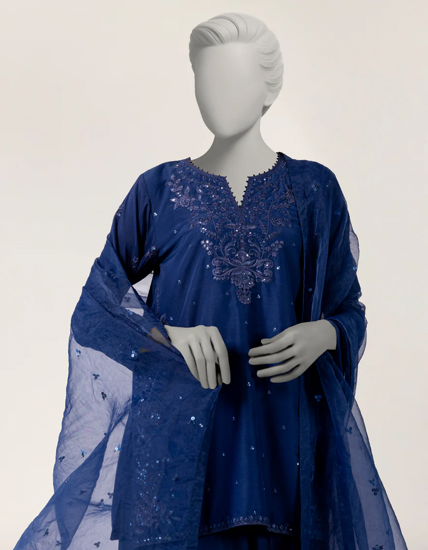 BLUE RAW SILK 3PC STITCHED | JLAWN-S-26-415/S JEWEL TONE-4 - Image 2