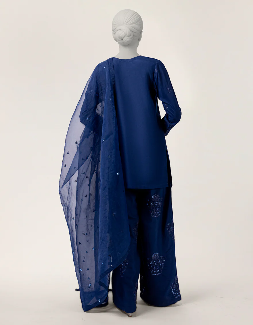BLUE RAW SILK 3PC STITCHED | JLAWN-S-26-415/S JEWEL TONE-4 - Image 3