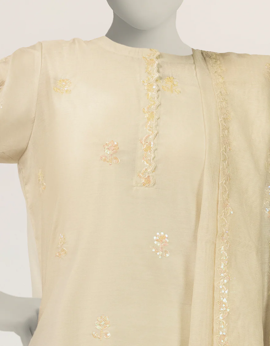 OFF WHITE COTTON SILK 3PC STITCHED | JLAWN-S-26-482/S 3D BLING-1 - Image 3