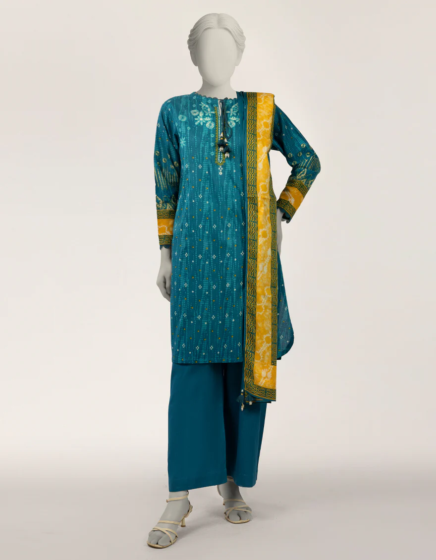 TEAL LAWN 3PC STITCHED | JLAWN-S-26-505/S TIE DIE-02