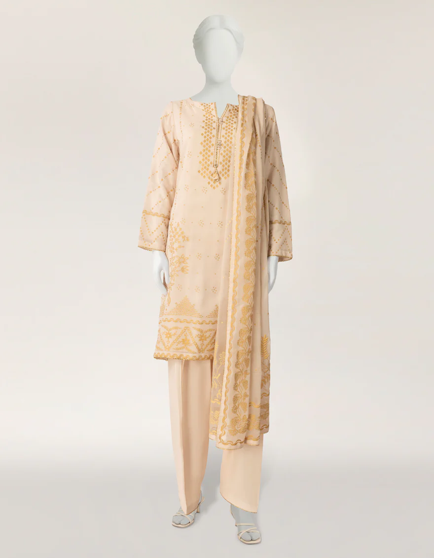 OFF WHITE BAMBER CHIFFON 3PC STITCHED | JLAWN-S-26-569/S MUKESH-04