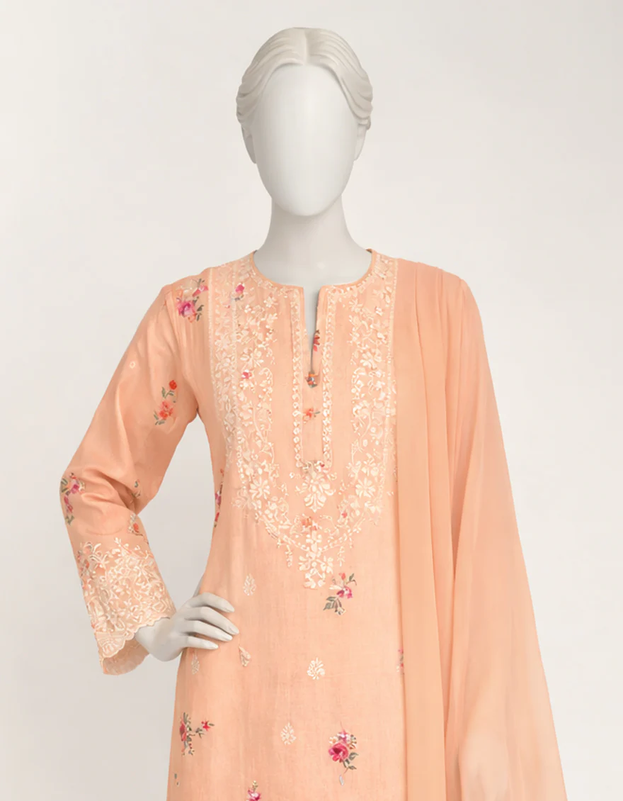 PEACH LAWN SILK 3PC STITCHED | JLAWN-S-26-574/S SCHIFFLI-A-3 - Image 2
