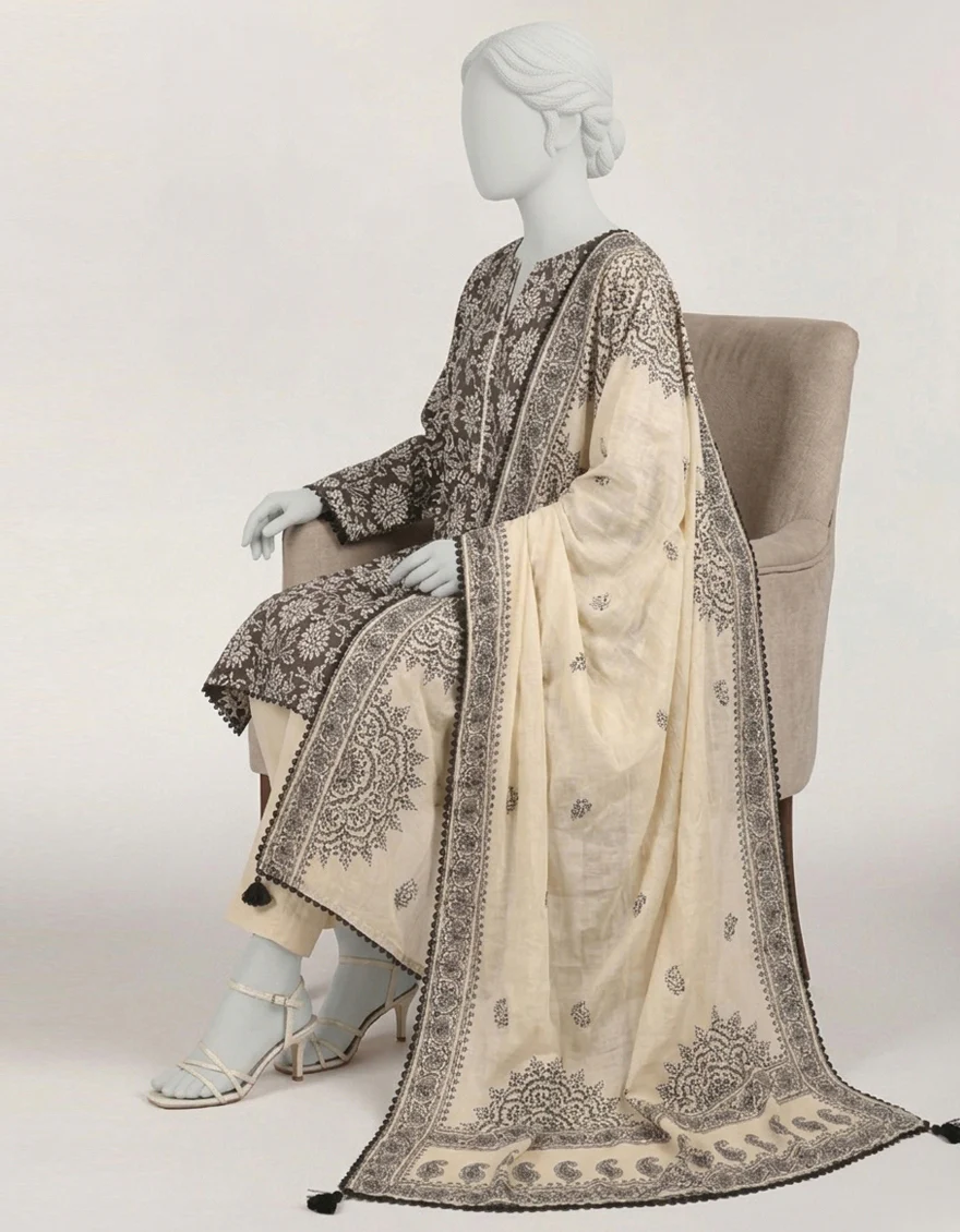 BLACK LAWN 3PC STITCHED | JLAWN-S-26-578/S MONOCHROME MOTIFS-2