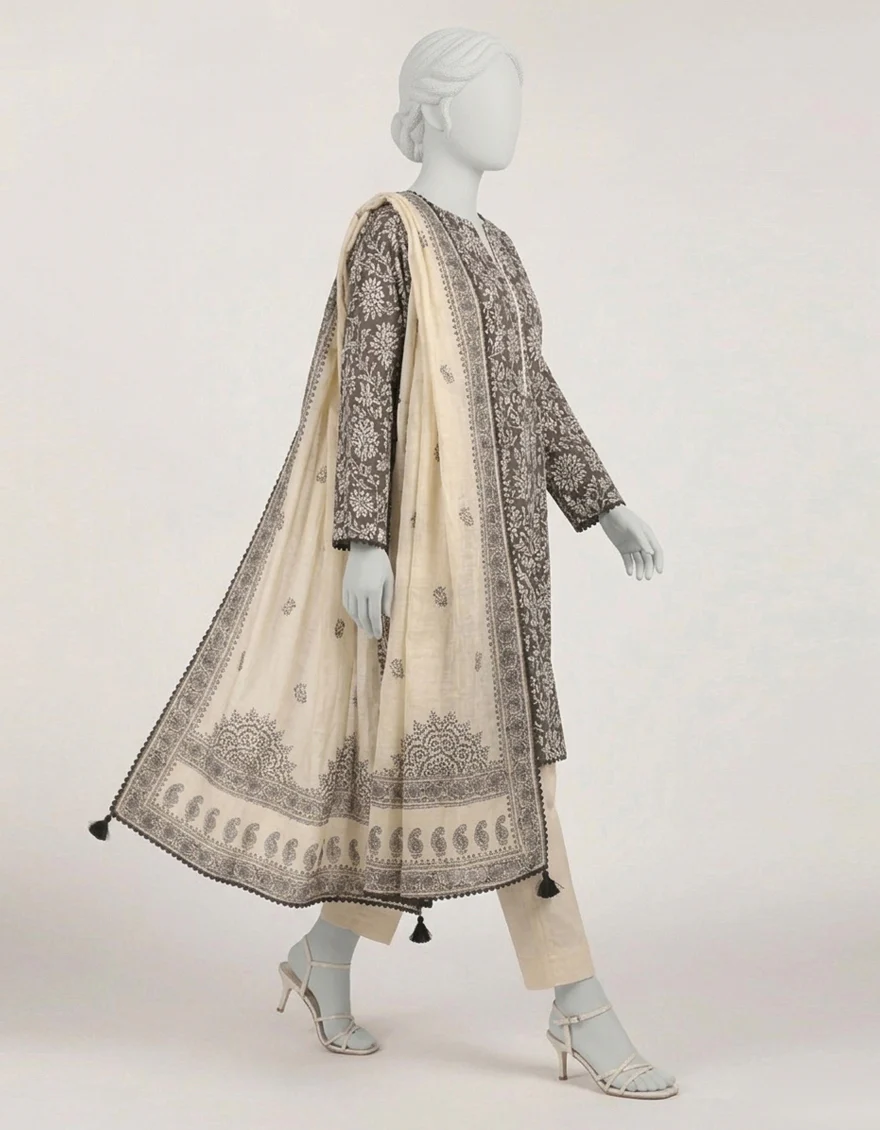 BLACK LAWN 3PC STITCHED | JLAWN-S-26-578/S MONOCHROME MOTIFS-2 - Image 2