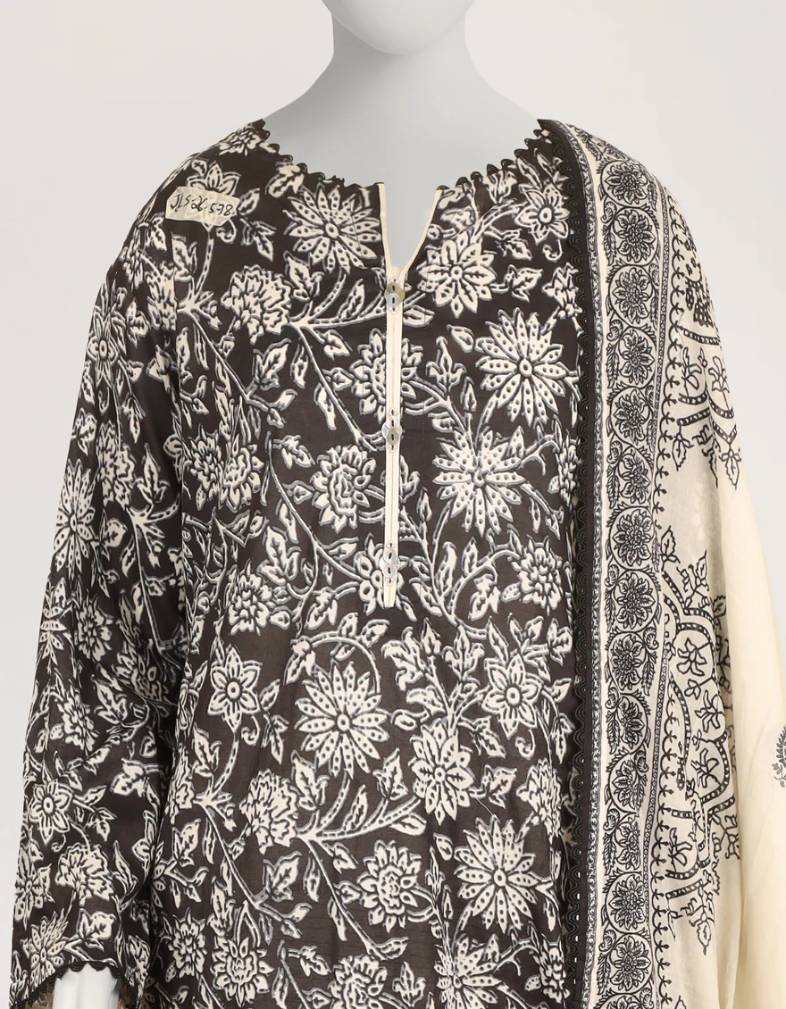 BLACK LAWN 3PC STITCHED | JLAWN-S-26-578/S MONOCHROME MOTIFS-2 - Image 3
