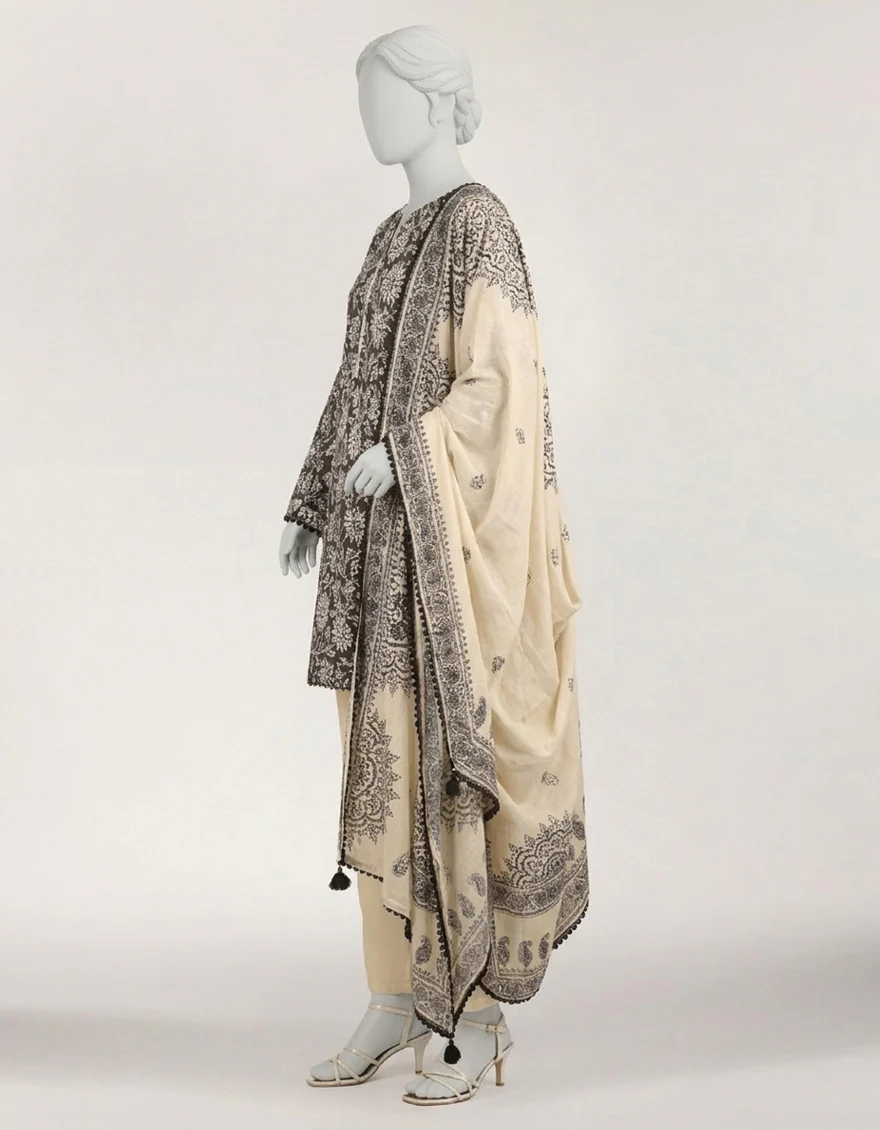 BLACK LAWN 3PC STITCHED | JLAWN-S-26-578/S MONOCHROME MOTIFS-2 - Image 4
