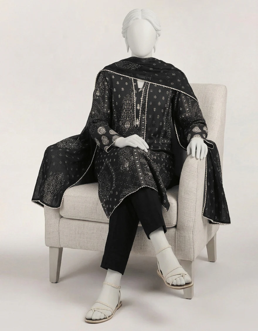 BLACK LAWN 3PC STITCHED | JLAWN-S-26-579/S MONOCHROME MOTIFS-3