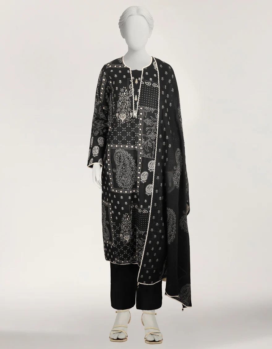 BLACK LAWN 3PC STITCHED | JLAWN-S-26-579/S MONOCHROME MOTIFS-3 - Image 4