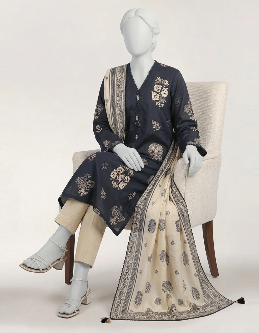 BLUE LAWN 3PC STITCHED | JLAWN-S-26-581/S MONOCHROME MOTIFS-5