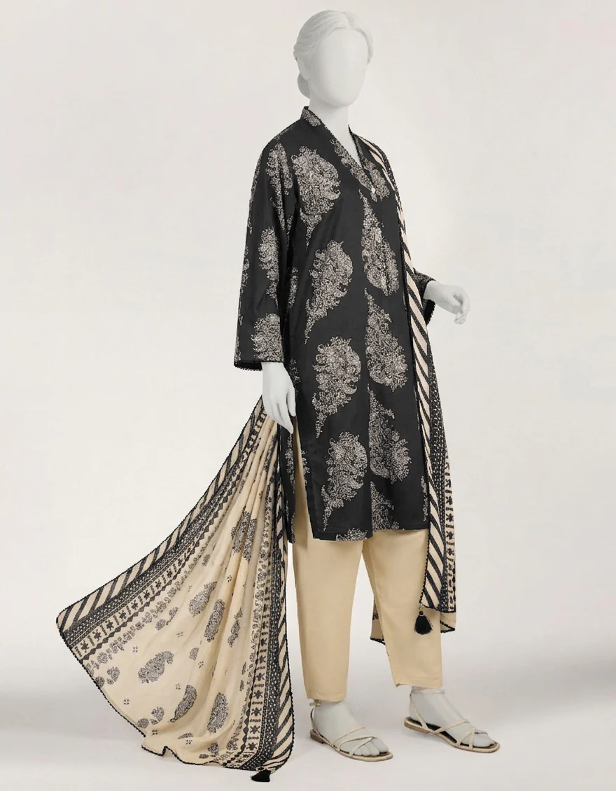 BLACK LAWN 3PC STITCHED | JLAWN-S-26-582/S MONOCHROME MOTIFS-6 - Image 2