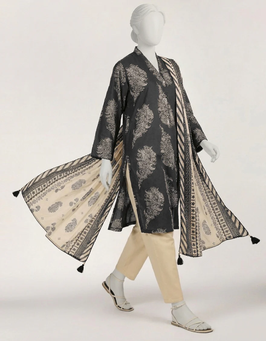 BLACK LAWN 3PC STITCHED | JLAWN-S-26-582/S MONOCHROME MOTIFS-6 - Image 5