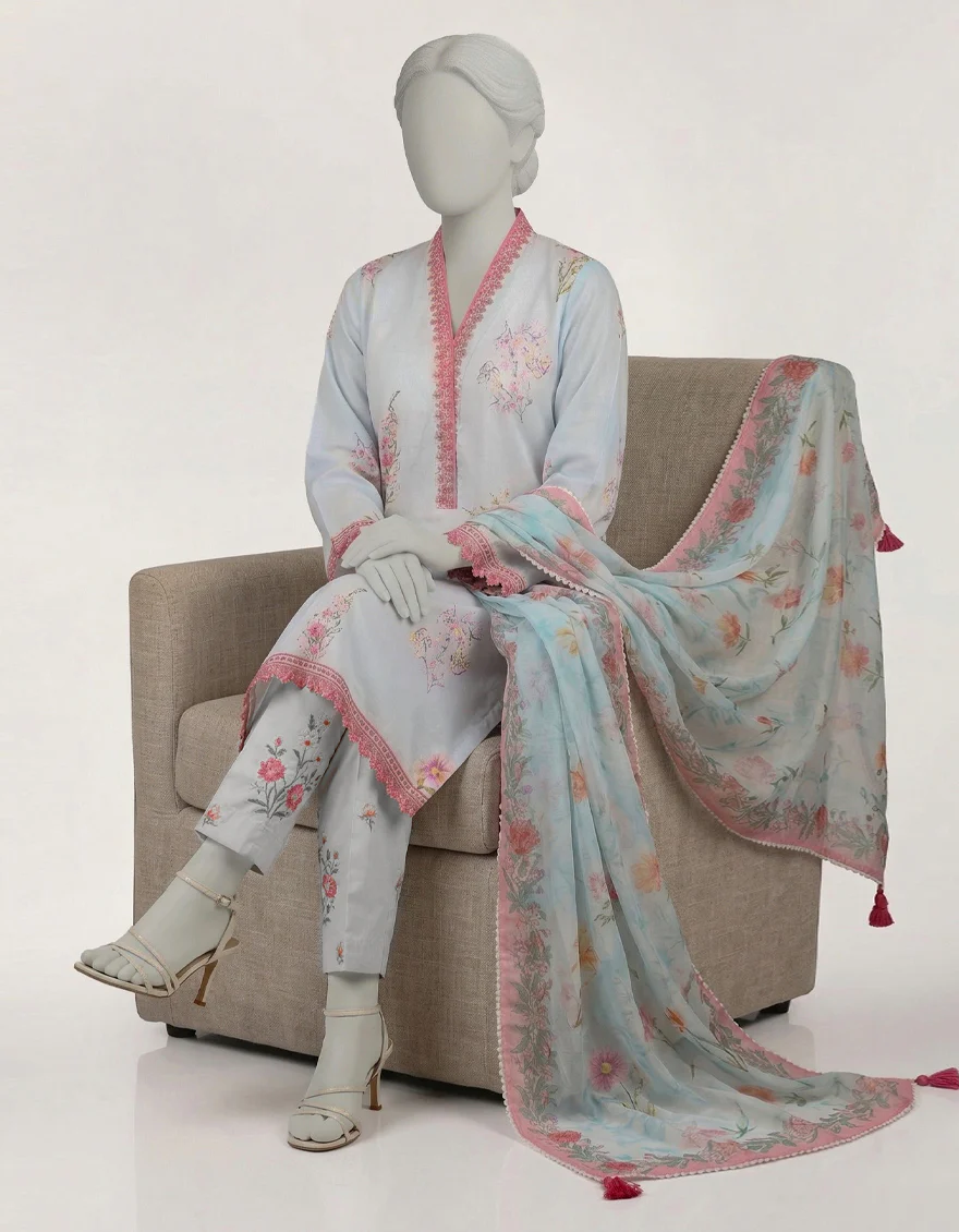 SKY BLUE LAWN 3PC STITCHED | JLAWN-S-26-597/S BOTANICAL-3