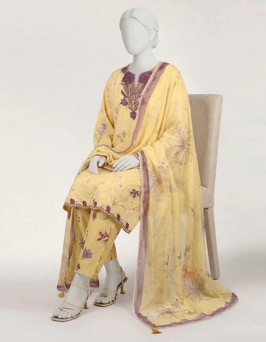YELLOW LAWN 3PC STITCHED | JLAWN-S-26-598/S BOTANICAL-4