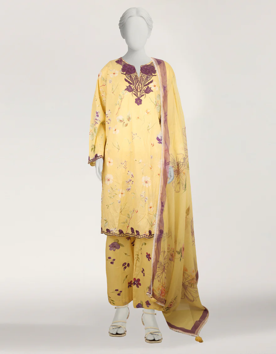 YELLOW LAWN 3PC STITCHED | JLAWN-S-26-598/S BOTANICAL-4 - Image 5