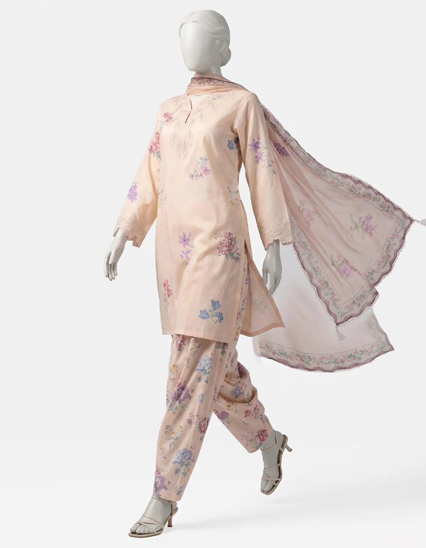 PEACH LAWN 3PC STITCHED | JLAWN-S-26-600/S BOTANICAL-6 - Image 3