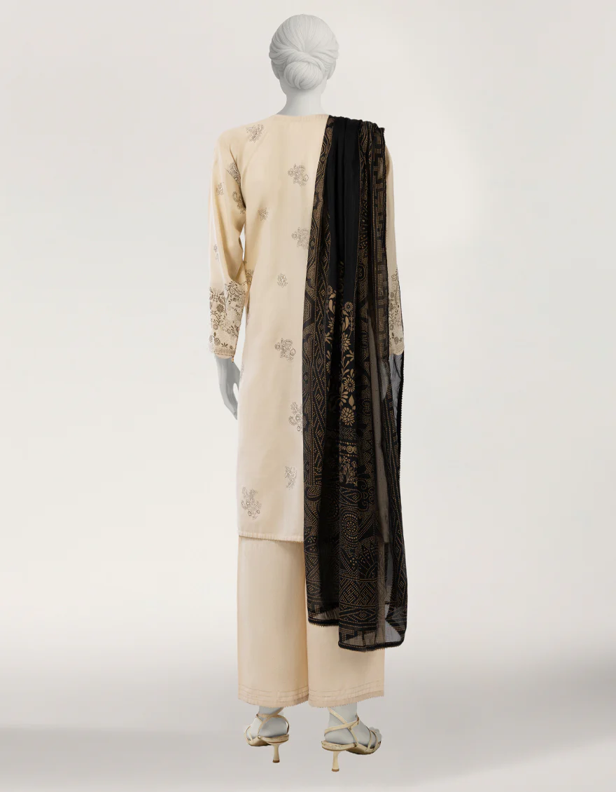 BEIGE RAW SILK 3PC STITCHED | JLAWN-S-26-602/S BLING-2 - Image 2