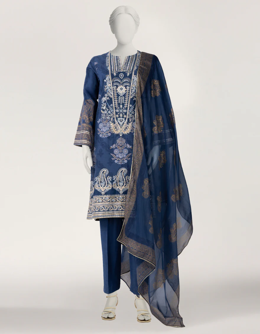 BLUE RAW SILK 3PC STITCHED | JLAWN-S-26-603/S BLING-03 - Image 4