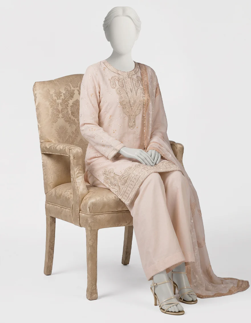 PEACH RAW SILK 3PC STITCHED | JLAWN-S-26-604/S BLING-4