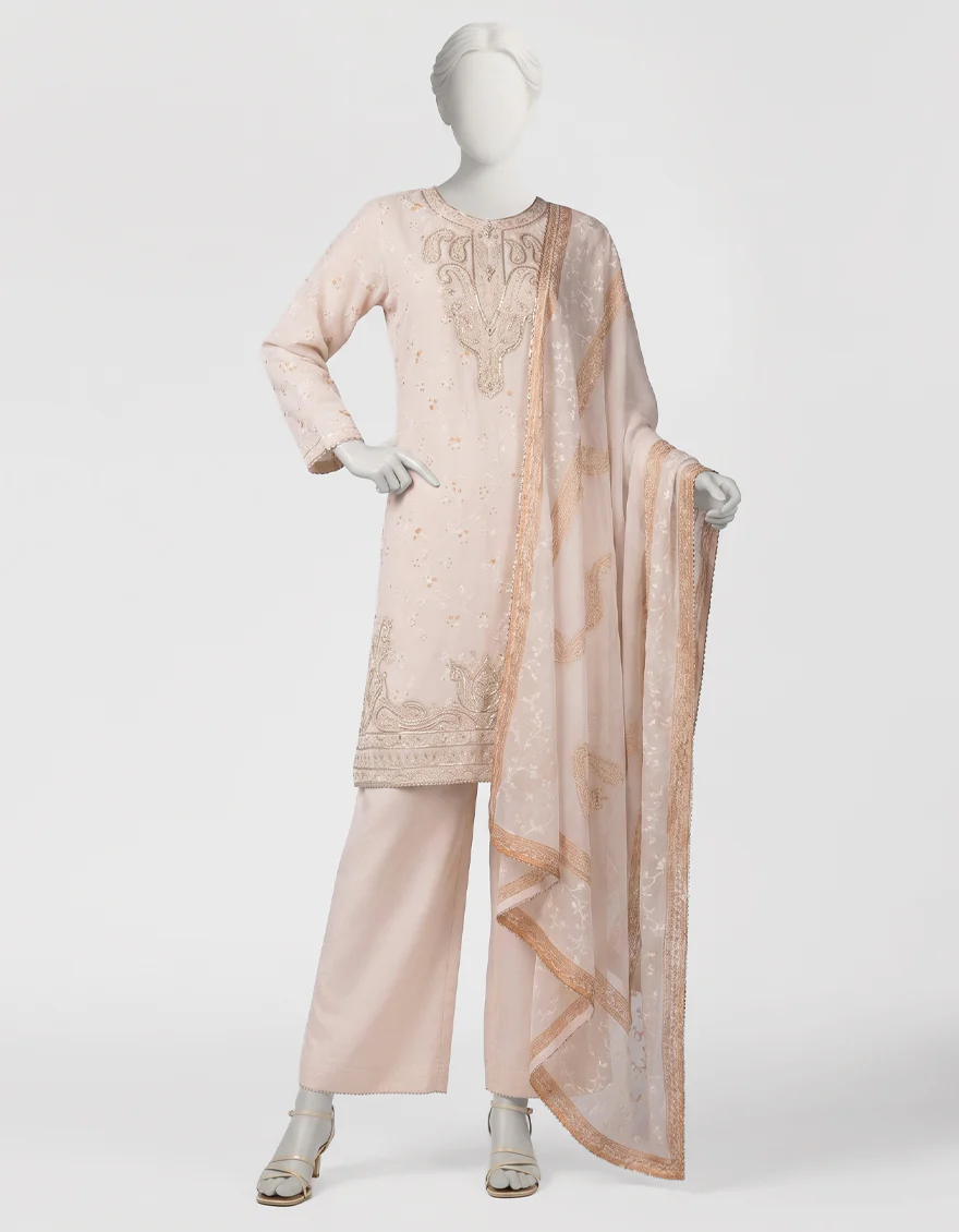 PEACH RAW SILK 3PC STITCHED | JLAWN-S-26-604/S BLING-4 - Image 3