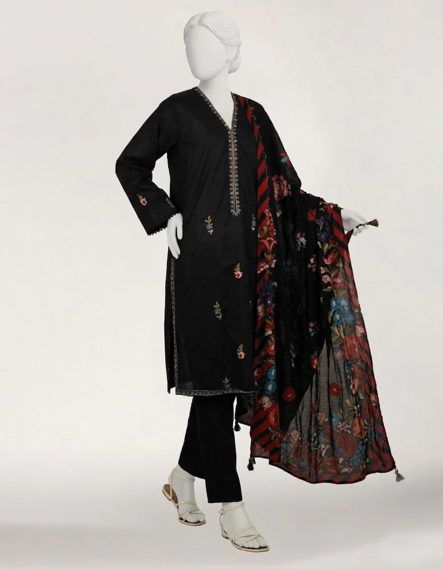 BLACK LAWN 3PC STITCHED | JLAWN-S-26-605/S POLISH-01 - Image 2