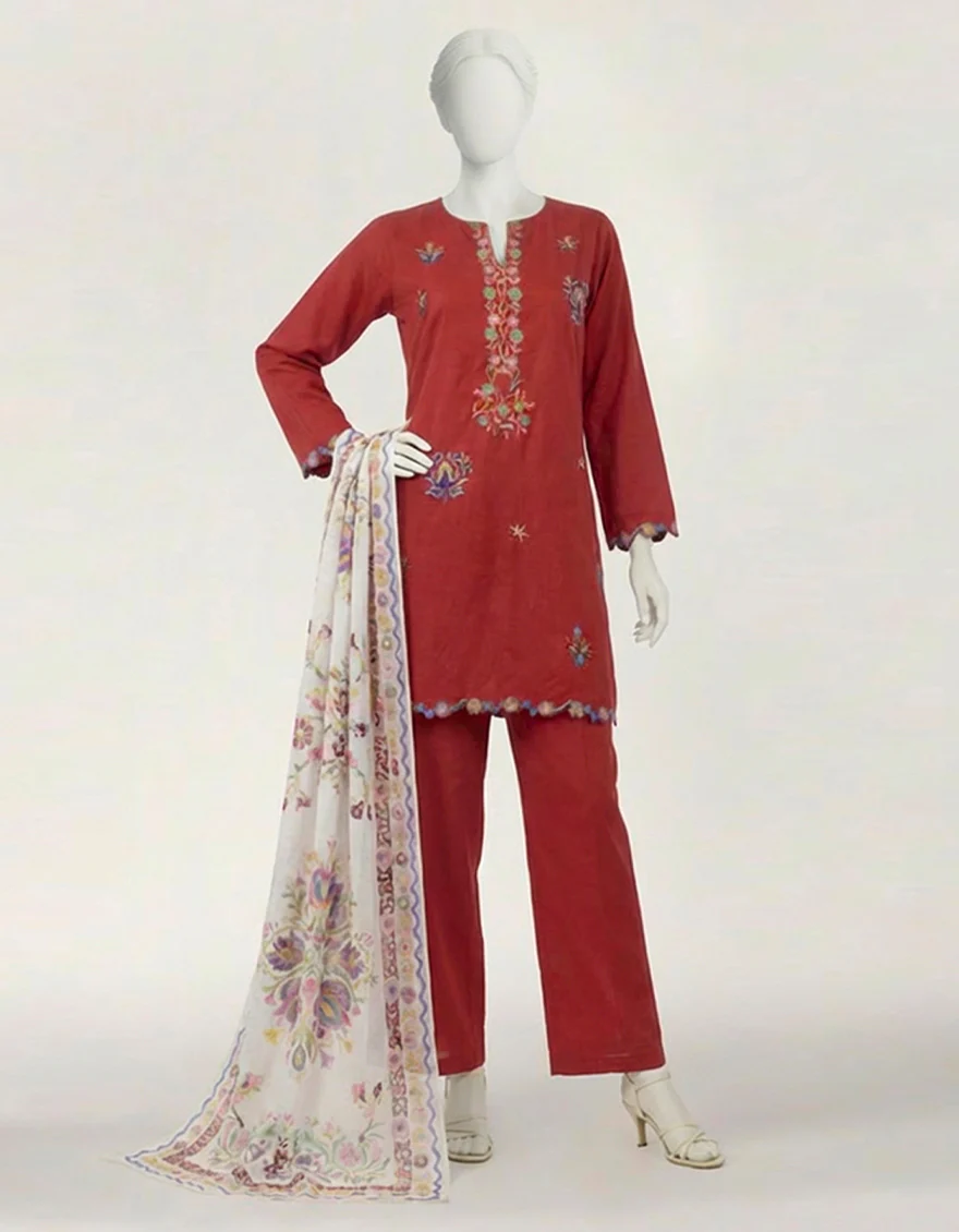 MAROON LAWN 3PC STITCHED | JLAWN-S-26-606/S POLISH-2