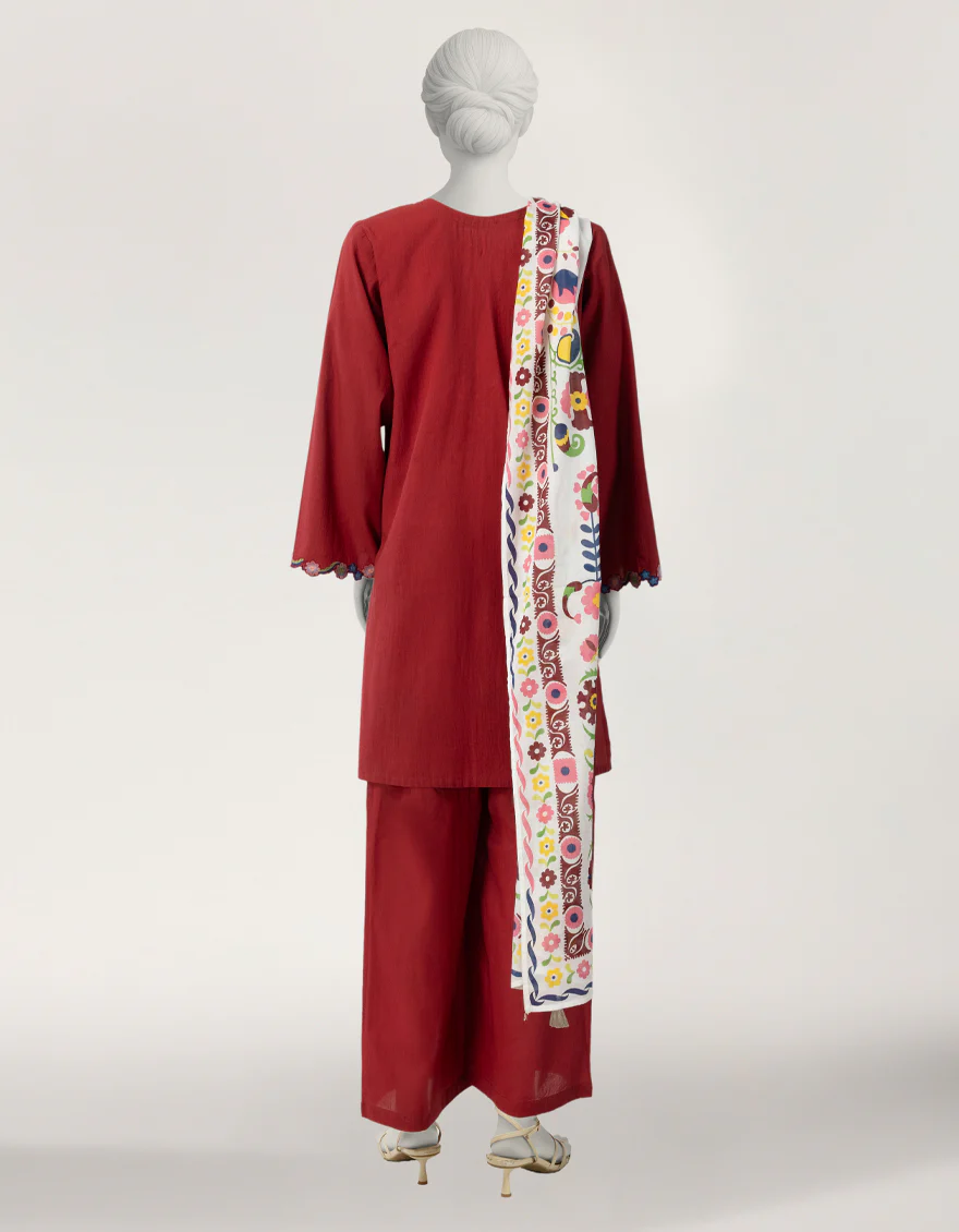 MAROON LAWN 3PC STITCHED | JLAWN-S-26-606/S POLISH-2 - Image 2