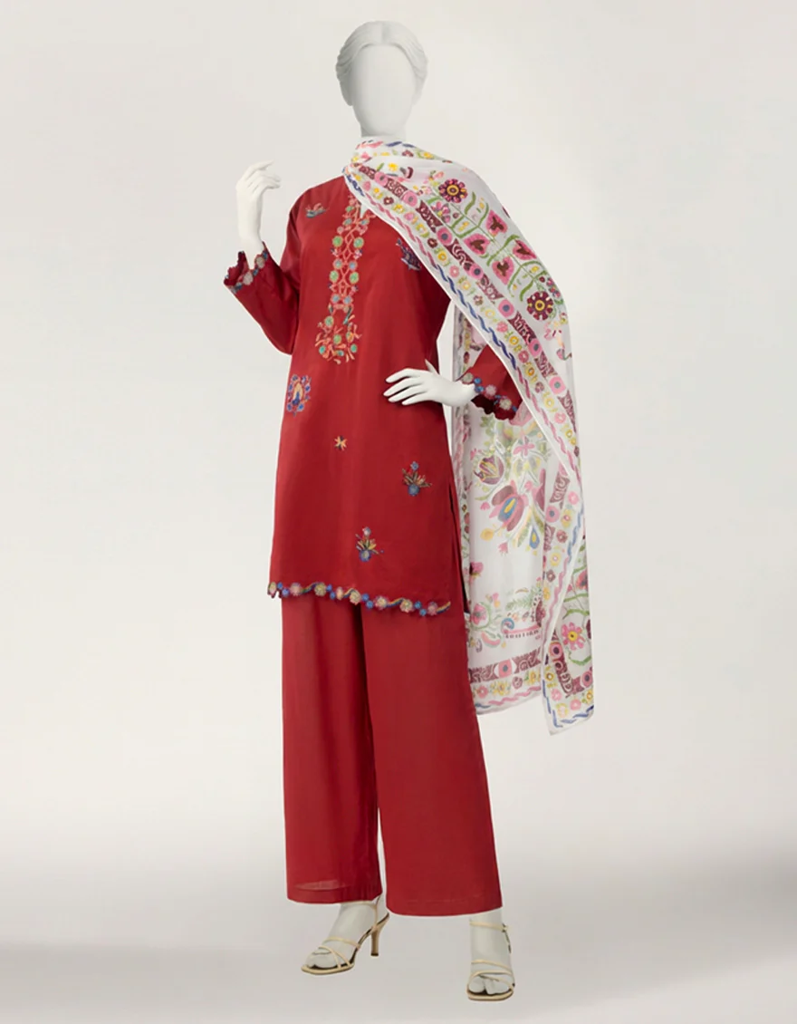 MAROON LAWN 3PC STITCHED | JLAWN-S-26-606/S POLISH-2 - Image 3