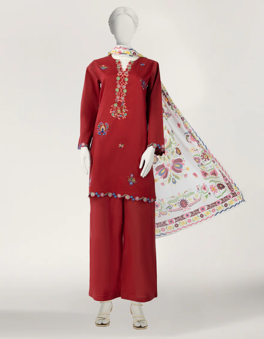 MAROON LAWN 3PC STITCHED | JLAWN-S-26-606/S POLISH-2 - Image 5