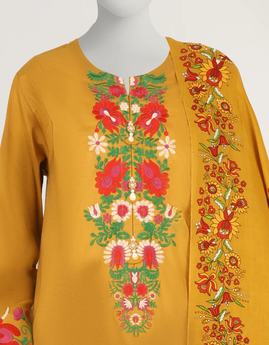 MUSTARD LAWN 3PC STITCHED | JLAWN-S-26-608/S POLISH-04 - Image 3
