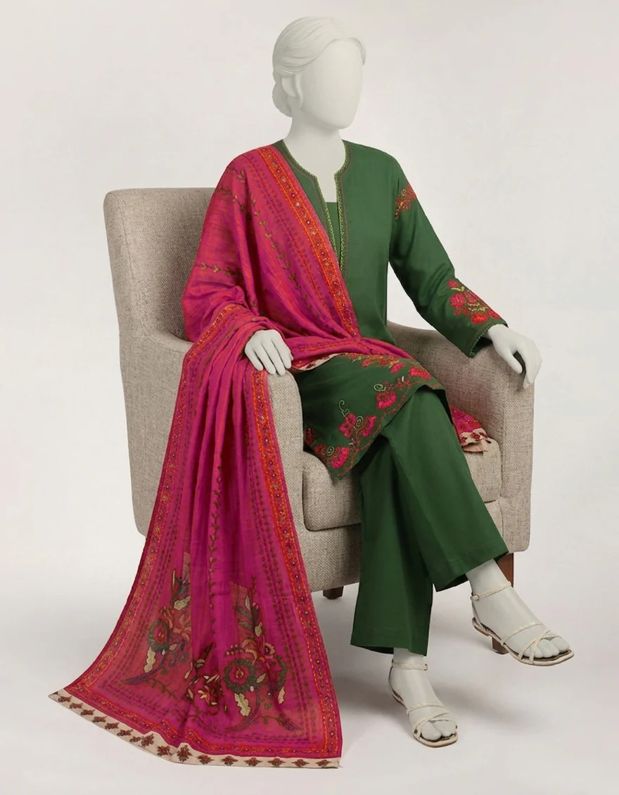 GREEN LAWN 3PC STITCHED | JLAWN-S-26-609/S POLISH-05