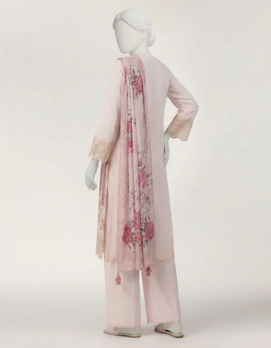 PINK LAWN 3PC STITCHED | JLAWN-S-26-633/S SCHIFFLI FLORAL-C-01 - Image 2