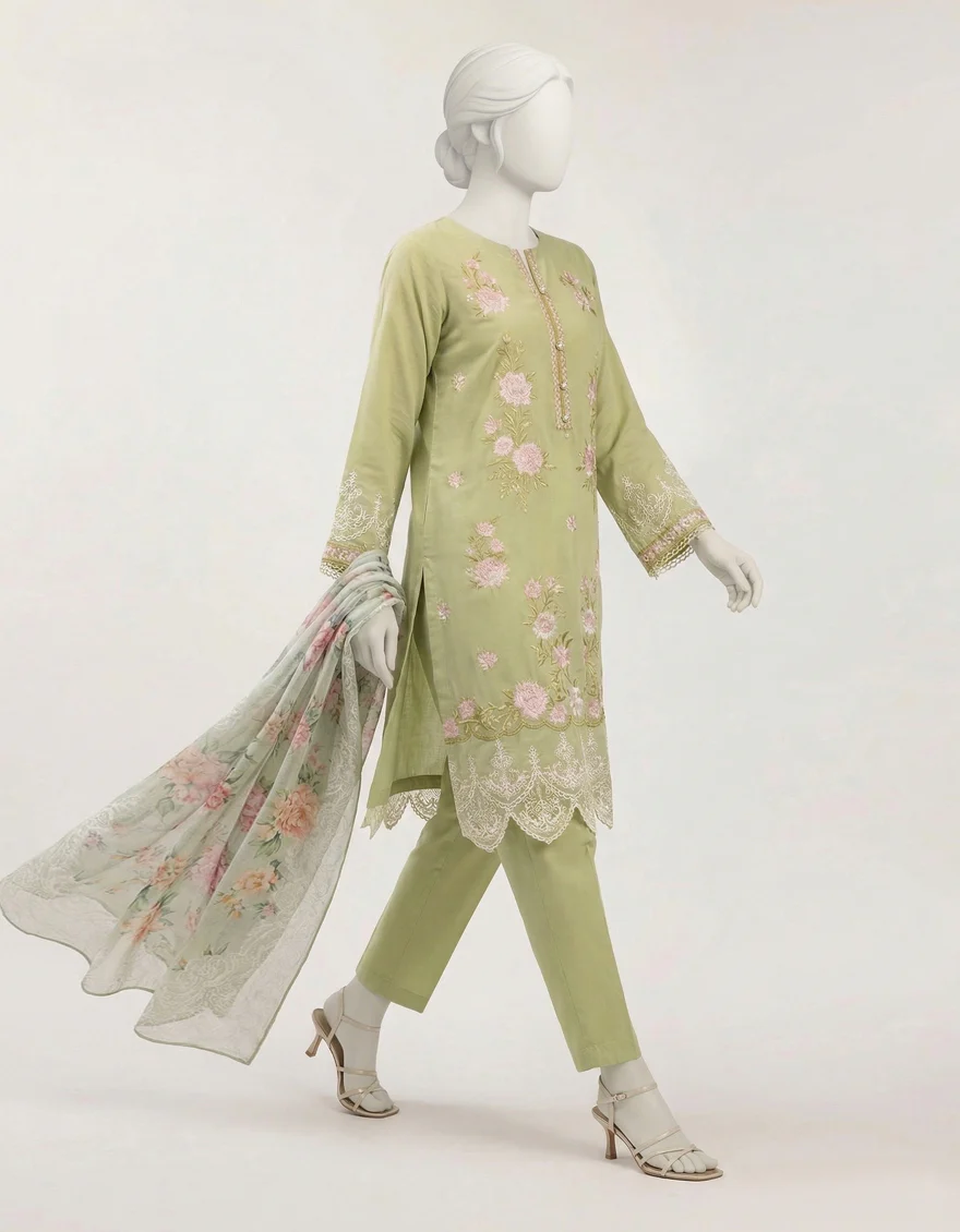 GREEN LAWN 3PC STITCHED | JLAWN-S-26-634/S SCHIFFLI FLORAL-02 - Image 3