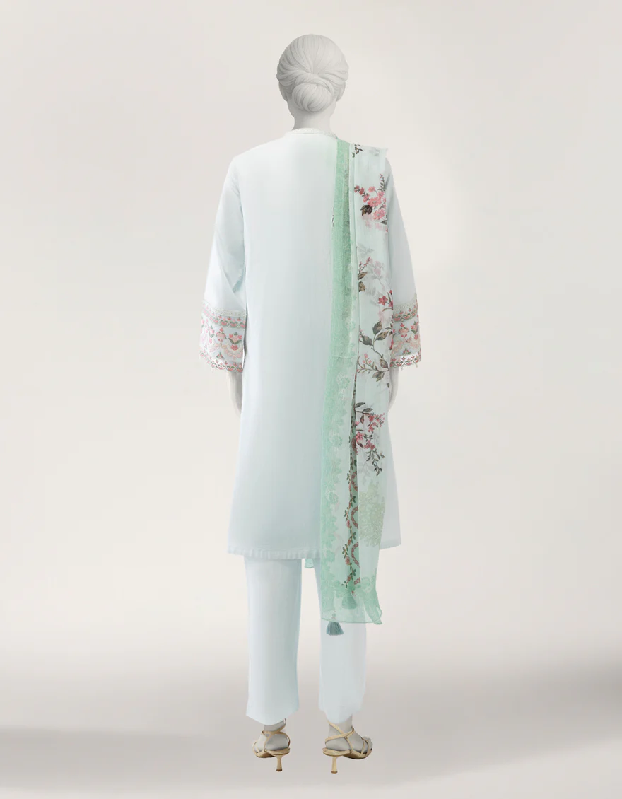 BLUE LAWN 3PC STITCHED | JLAWN-S-26-635/S SCHIFFLI FLORAL-03 - Image 2
