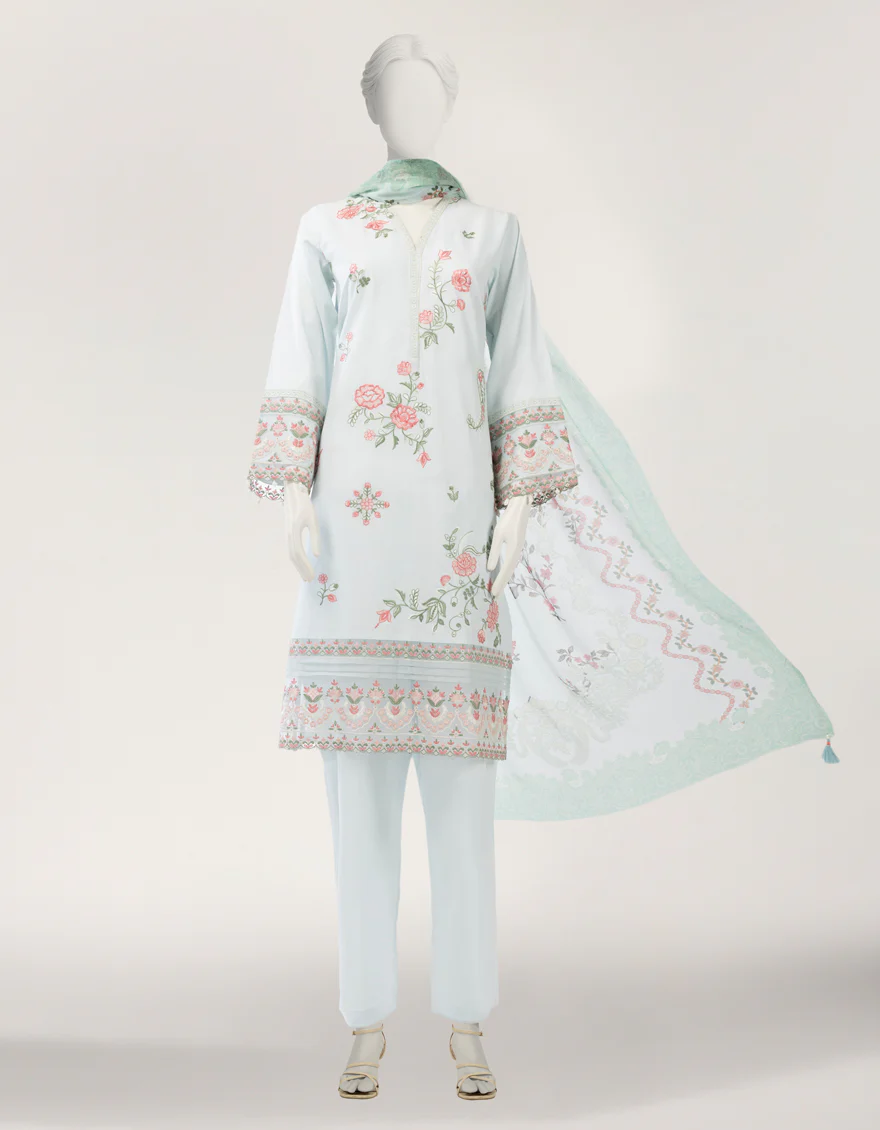 BLUE LAWN 3PC STITCHED | JLAWN-S-26-635/S SCHIFFLI FLORAL-03 - Image 3