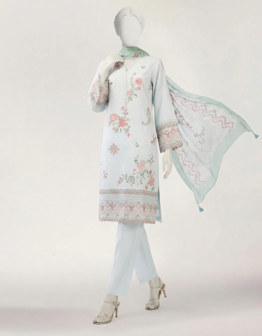 BLUE LAWN 3PC STITCHED | JLAWN-S-26-635/S SCHIFFLI FLORAL-03 - Image 5