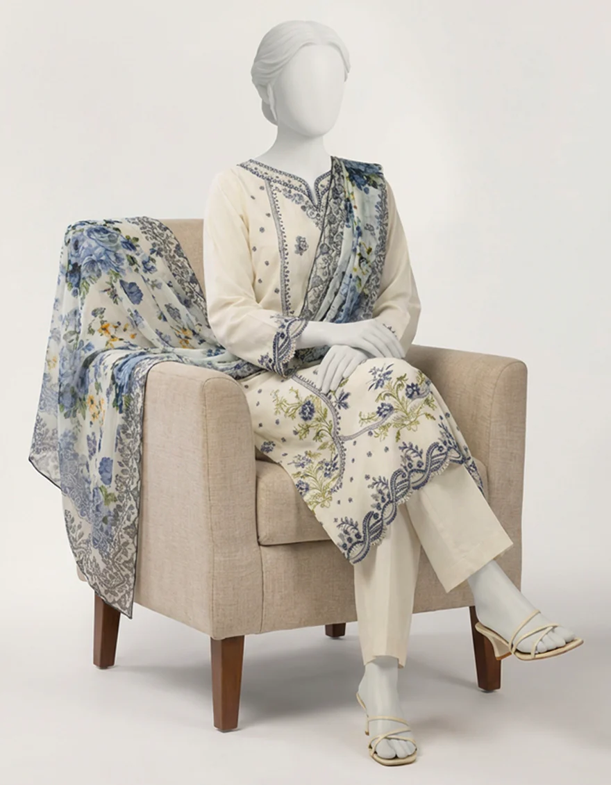 WHITE LAWN 3PC STITCHED | JLAWN-S-26-636/S SCHIFFLI FLORAL-C-04