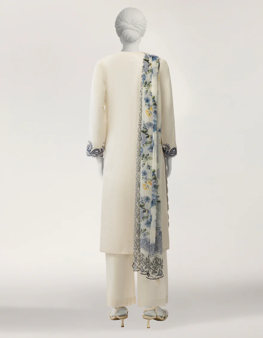 WHITE LAWN 3PC STITCHED | JLAWN-S-26-636/S SCHIFFLI FLORAL-C-04 - Image 3